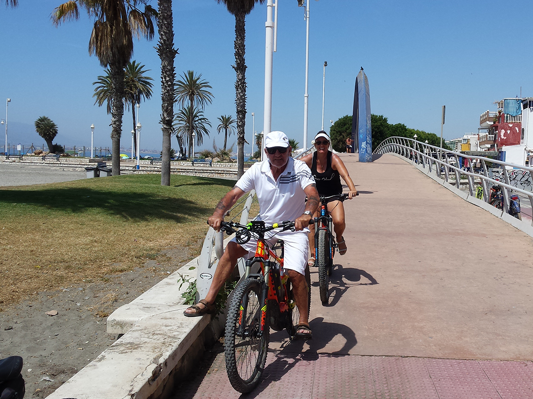 Malaga Seafront riding across bridge